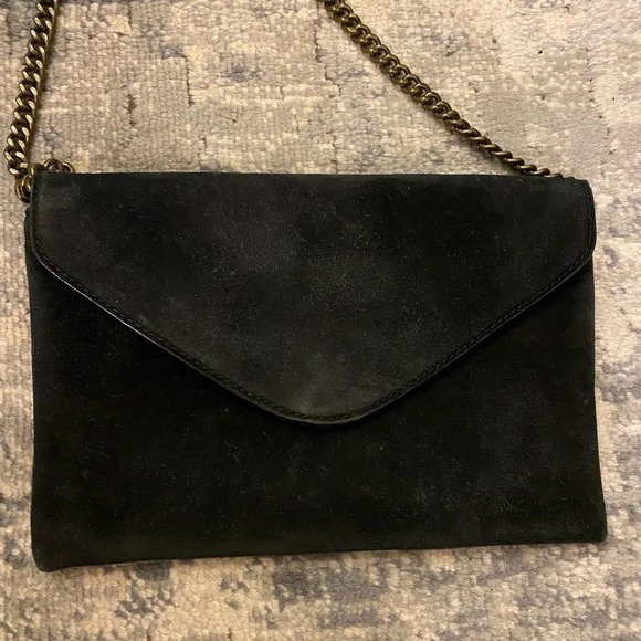 JCrew factory 100% leather black suede envelope clutch with gold chain - Picture 3 of 9